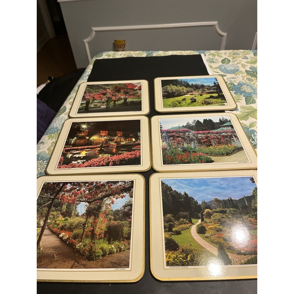 6x Vintage Placemats THE BUTCHART GARDENS by Jason Cork Backed NIB New Zealand